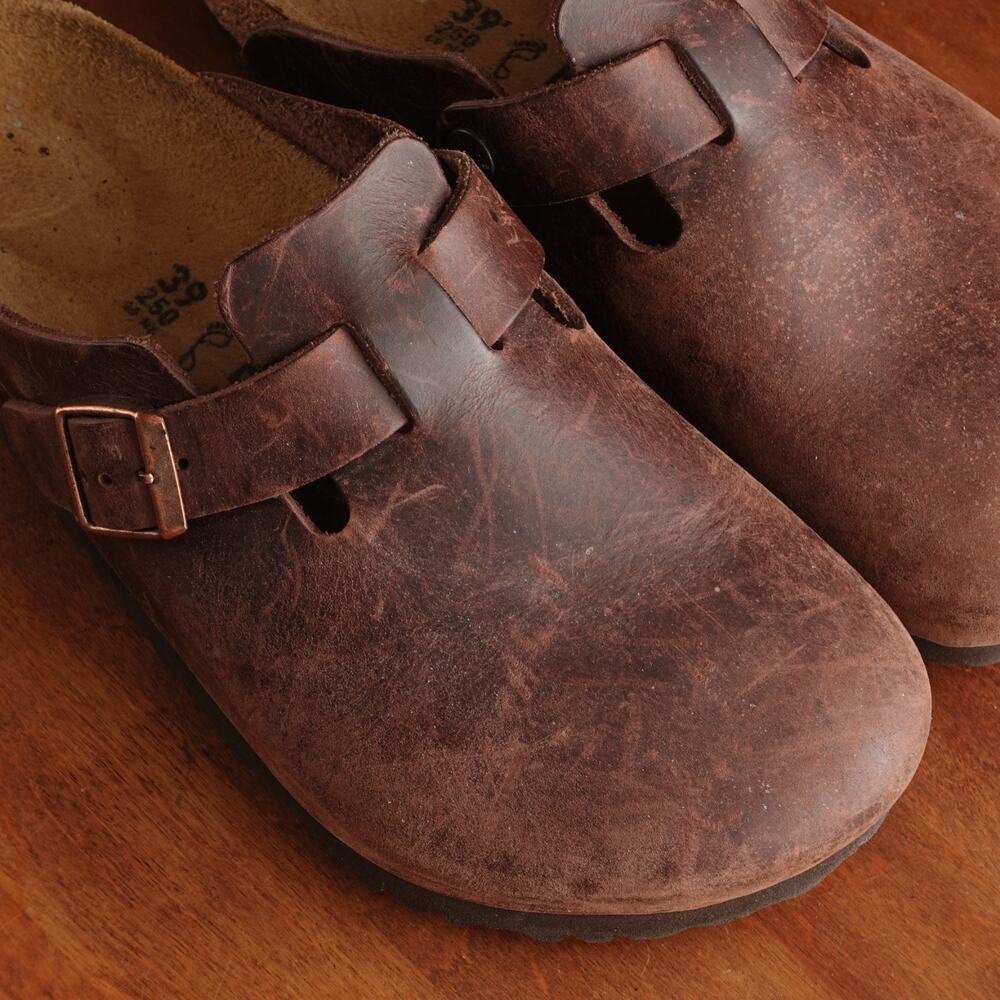 Birkenstock Brown Leather Boston Clogs with Adjustable Strap - Picture 4 of 13